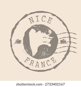 Sello Postal de Niza. Mapa Sello de goma de silueta.  Diseño de Viaje Retro. Mapa de Niza es la ciudad de Francia grunge para su diseño.  EPS10