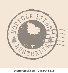 Stamp Postal of Norfolk Island. Map Silhouette rubber Seal.  Design Retro Travel. Seal  Map of Norfolk Island grunge  for your design. Australia.  EPS10