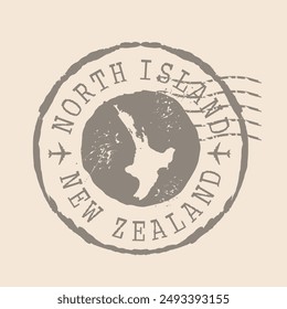 Stamp Postal North Island de Nueva Zelanda. Mapa Sello de caucho de silueta.  Diseño Retro Travel. Sello de mapa North Island grunge para su diseño. Nueva Zelanda. EPS10.