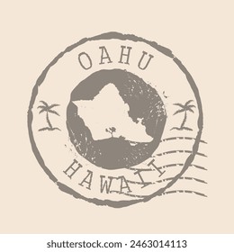 Stamp Postal Oahu island. Map Silhouette rubber Seal.  Design Retro Travel. Seal  Map Oahu of Hawaii grunge  for your design.  EPS10