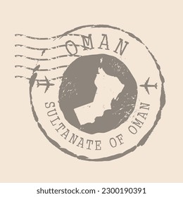 Stamp Postal of Oman. Map Silhouette rubber Seal.  Design Retro Travel. Seal  Map of Oman grunge  for your design.  EPS10