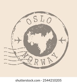 Stamp Postal de Oslo é a capital da Noruega. Mapa Silhueta borracha selo.  Design - Viagens Retro. Selo do mapa Oslo grunge para o seu projeto.  EPS10