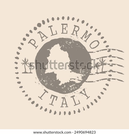 Stamp Postal of Palermo. Map Silhouette rubber Seal.  Design Retro Travel. Seal  Map of Palermo grunge  for your design. Sicily. Italy. EPS10