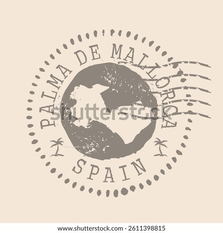 Stamp Postal of Palma de Mallorca is city of Spain. Map Silhouette rubber Seal.  Design Retro Travel. Seal of Map Palma de Mallorca grunge  for your web site design, logo, app, UI. Spain. EPS10