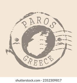 Stamp Postal of Paros. Map Silhouette rubber Seal.  Design Retro Travel. Seal  Map of Paros grunge  for your design. Greece. EPS10