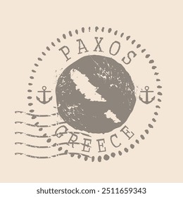 Carimbo postal de Paxos. Mapa Silhueta borracha selo.  Design - Viagens Retro. Mapa de selo Paxos ilha da Grécia grunge para o seu design.  EPS10