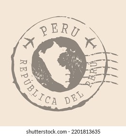 Stamp Postal of  Peru. Map Silhouette rubber Seal.  Design Retro Travel. Seal of Map Peru grunge  for your design.  EPS10