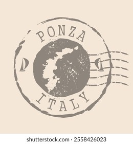 Stamp Postal of Ponza island. Map Silhouette rubber Seal.  Design Retro Travel. Seal  Map Ponza of Italy grunge  for your design.  EPS10