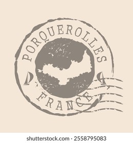 Stamp Postal of  Porquerolles. Map Silhouette rubber Seal.  Design Retro Travel. Seal  Map of Porquerolles island of  France grunge  for your design.  EPS10