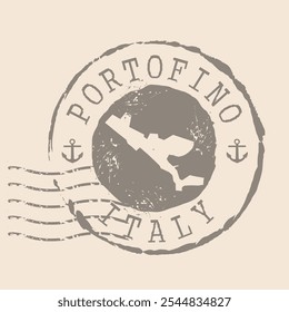 Briefmarken Postal von Portofino ist die Stadt von Italien. Landkarte Silhouette Gummidichtung.  Design Retro Travel. Seal Map of Portofino grunge für Ihr Design. Italien. EPS10