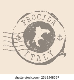 Stamp Postal of Procida island. Map Silhouette rubber Seal.  Design Retro Travel. Seal  Map Procida island of Italy grunge  for your design.  EPS10