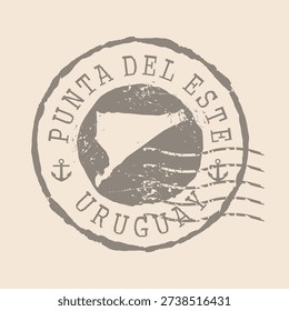 Stamp Postal of Punta del Este is city of Uruguay. Map Silhouette rubber Seal.  Design Retro Travel. Seal  Map of Punta del Este grunge  for your design.  EPS10