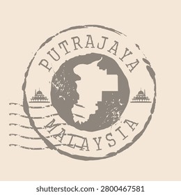 Stamp Postal of  Putrajaya  of Malaysia. Map Silhouette rubber Seal.  Design Retro Travel. Seal  Map of Putrajaya grunge  for your design. Malaysia. EPS10