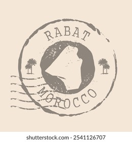 Stamp Postal Rabat ist die Hauptstadt von Marokko. Landkarte Silhouette Gummidichtung.  Design Retro Travel. Siegel der Karte Rabat grunge für Ihr Design.  EPS10