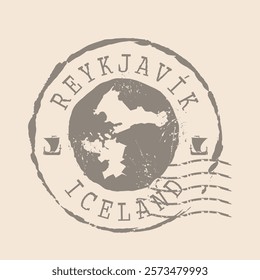 Stamp Postal Reykjavik is capital of Iceland. Map Silhouette rubber Seal.  Design Retro Travel. Seal of Map Reykjavik  grunge  for your design.  EPS10