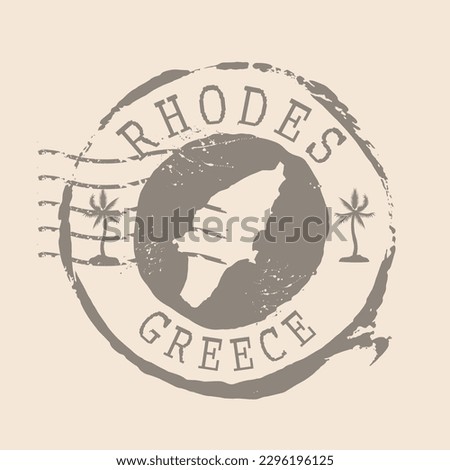 Stamp Postal of Rhodes. Map Silhouette rubber Seal.  Design Retro Travel. Seal  Map of Rhodes grunge  for your design. Greece. EPS10