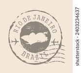 Stamp Postal of  Rio de Janeiro is city of Brazil. Map Silhouette rubber Seal.  Design Retro Travel. Seal of Map Rio de Janeiro grunge  for your design.  EPS10