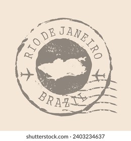 Stamp Postal of  Rio de Janeiro is city of Brazil. Map Silhouette rubber Seal.  Design Retro Travel. Seal of Map Rio de Janeiro grunge  for your design.  EPS10