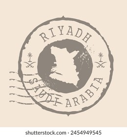 Stamp Postal of  Riyadh is capital of Saudi Arabia. Map Silhouette rubber Seal.  Design Retro Travel. Seal of Map Riyadh  grunge  for your design. Saudi Arabia.  EPS10