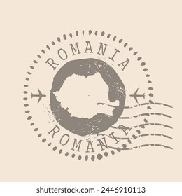 Stamp Postal  Romania. Map Silhouette rubber Seal.  Design Retro Travel. Seal of Map Romania grunge  for your web site design, logo, app, UI. EPS10