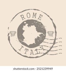 Carimbo postal de Roma. Mapa Silhueta borracha selo.  Design - Viagens Retro. Selo Mapa de Roma grunge para o seu design. Itália. EPS10