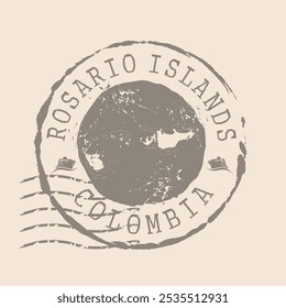 Sello Postal de las Islas del Rosario. Mapa Sello de goma de silueta.  Diseño de Viajes Retro. Sello Mapa Islas Rosario de Colombia grunge para su diseño.  EPS10