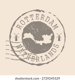 Sello Postal de Rotterdam. Mapa Sello de goma de silueta.  Diseño de Viajes Retro. Sello Mapa de Rotterdam es la ciudad de Países Bajos grunge para su diseño.  EPS10