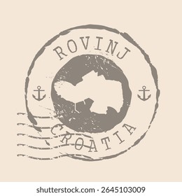 Stamp Postal of  Rovinj is city of Croatia. Map Silhouette rubber Seal.  Design Retro Travel. Seal of Map Rovinj grunge  for your design. Croatia. EPS10