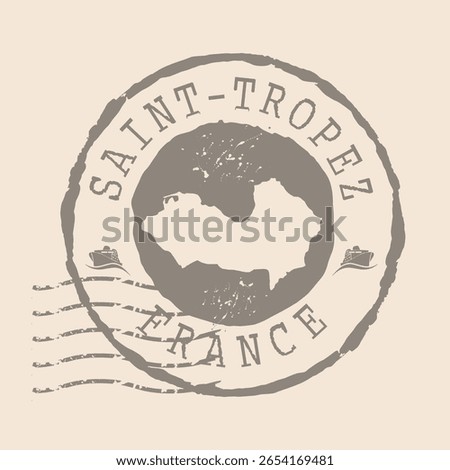 Stamp Postal of  Saint-Tropez. Map Silhouette rubber Seal.  Design Retro Travel. Seal  Map of Saint-Tropez is city of  France grunge  for your design.  EPS10