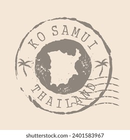 Stamp Postal of Samui island. Map Silhouette rubber Seal.  Design Retro Travel. Seal  Map Samui Island grunge  for your design.  Thailand. EPS10