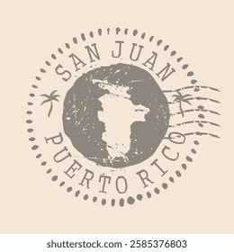 Stamp Postal  San Juan is capital of Puerto Rico. Map Silhouette rubber Seal.  Design Retro Travel. Seal of Map San Juan grunge  for your design.  EPS10