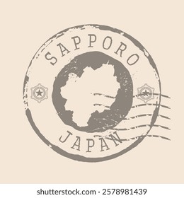 Stamp Postal of Sapporo is city of Japan. Map Silhouette rubber Seal.  Design Retro Travel. Seal  Map of Sapporo grunge  for your design.  EPS10