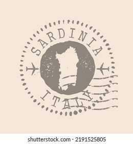 Stamp Postal of Sardinia. Map Silhouette rubber Seal.  Design Retro Travel. Seal of Map Sardinia grunge  for your design. Italy. EPS10