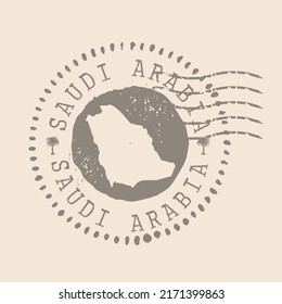 Sello postal de Arabia Saudita. Sello de goma de silueta de mapa.  Design Retro Travel. Sello de Map Arabia Saudita grunge para tu diseño.  EPS10