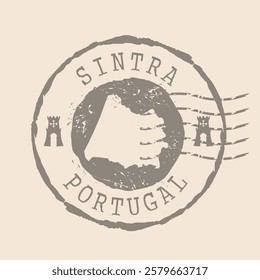 Stamp Postal of Sintra is city of Portugal. Map Silhouette rubber Seal. Design Retro Travel. Seal  Map of Sintra grunge  for your design. Portugal.  EPS10