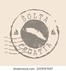 Stamp Postal of  Solta. Map Silhouette rubber Seal.  Design Retro Travel. Seal of Map Island Solta grunge  for your design. Croatia. EPS10