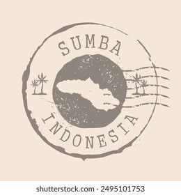 Sello postal de la isla de Sumba. Mapa Sello de caucho de silueta.  Diseño Retro Travel. Sello de mapa Sumba grunge para su diseño. Indonesia. EPS10 