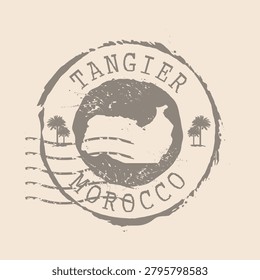 Stamp Postal Tangier is city of Morocco. Map Silhouette rubber Seal.  Design Retro Travel. Seal of Map Tangier  grunge  for your design.  EPS10