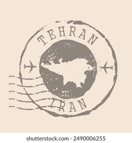 Briefmarke von Teheran. Karte Silhouette Gummidichtung.  Design Retro Travel. Siegel der Karte Teheran grunge für Ihr Design. Islamische Republik Iran. EPS10