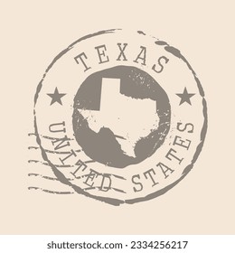 Stamp Postal of Texas. Map Silhouette rubber Seal.  Design Retro Travel. Seal  Map of Texas grunge  for your design. United States.  EPS10