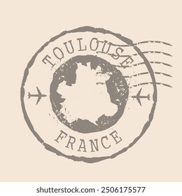 Stamp Postal of  Toulouse. Map Silhouette rubber Seal.  Design Retro Travel. Seal  Map of Toulouse is city of  France grunge  for your design.  EPS10