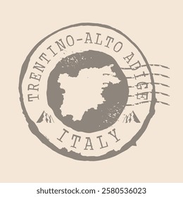 Stamp Postal of  Trentino-Alto Adige of  Italy. Map Silhouette rubber Seal.  Design Retro Travel. Seal of Map Trentino-Alto Adige grunge  for your design.  EPS10