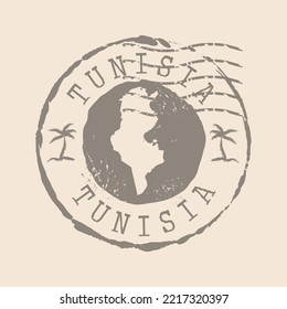 Stamp Postal of  Tunisia. Map Silhouette rubber Seal.  Design Retro Travel. Seal of Map Tunisia grunge  for your design.  EPS10