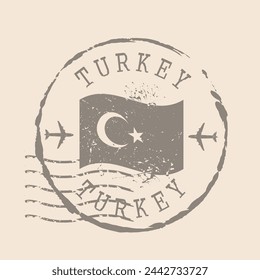 Stamp Postal of Turkey. Stamp of rubber grunge.  Design Retro Travel. Seal  Flag of Turkey grunge  for your design.  EPS10.