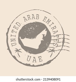 Stamp Postal of United Arab Emirates. Map Silhouette rubber Seal.  Design Retro Travel. Seal of Map United Arab Emirates grunge  for your design.  EPS10