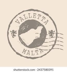 Stamp Postal of Valletta. Map Silhouette rubber Seal.  Design Retro Travel. Seal  Map Valletta is capital of Malta grunge  for your design.  EPS10