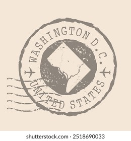 Carimbo Postal de Washington, Distrito de Colúmbia. Mapa Silhueta borracha selo.  Design - Viagens Retro. Mapa de selo da cidade de Washington grunge para o seu design. Estados Unidos.  EPS10