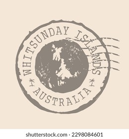 Stamp Postal of  Whitsunday Islands. Map Silhouette rubber Seal.  Design Retro Travel. Seal  Map of Whitsunday Islands grunge  for your design. Australia. EPS10