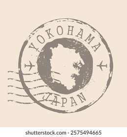 Stamp Postal of Yokohama is city of Japan. Map Silhouette rubber Seal.  Design Retro Travel. Seal  Map of Yokohama  grunge  for your design.  EPS10