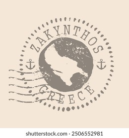 Stamp Postal of Zakynthos. Map Silhouette rubber Seal.  Design Retro Travel. Seal  Map Zakynthos of Greece grunge  for your design.  EPS10